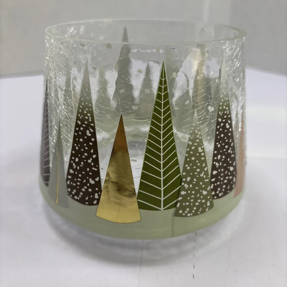 Two‎ YANKEE CANDLE Hand-Painted Shade Topper Holiday Crackle Christmas Trees